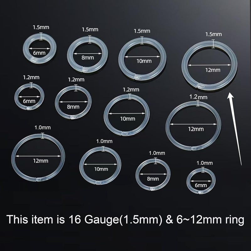 Melimarry Anti-Allergy Unisex Plastic Hoop Ear Retainers, 20-16 Gauge Clear Nose Rings, with Buckle, Comfortable and Hypoallergenic for Sensitive Ears & Skin (16 Gauge) - Image 2